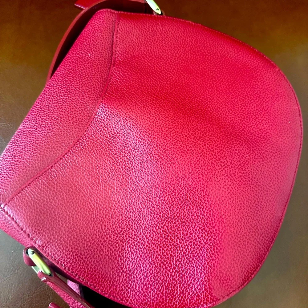 Vintage 90s Coach Carlyle Red Pebbled Leather Turn Lock Handbag - Picture 2 of 10